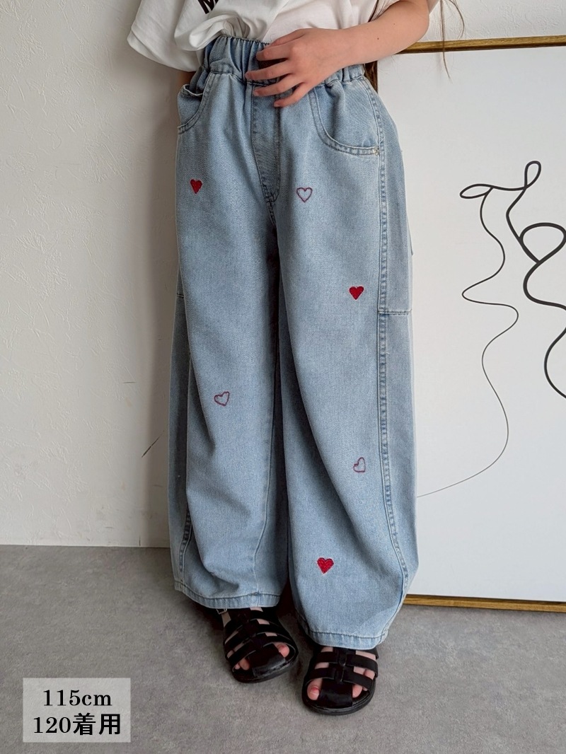 バックポケット ハート刺繍 デニムパンツ（red） | キッズ,女の子