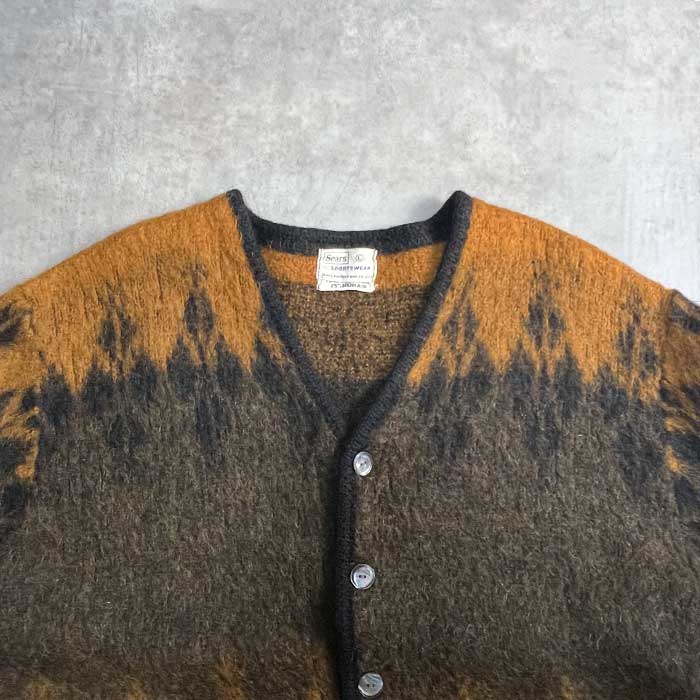 60'S Sears Mohair Cardigan Made in USA BLACK BROWN/L 60年代
