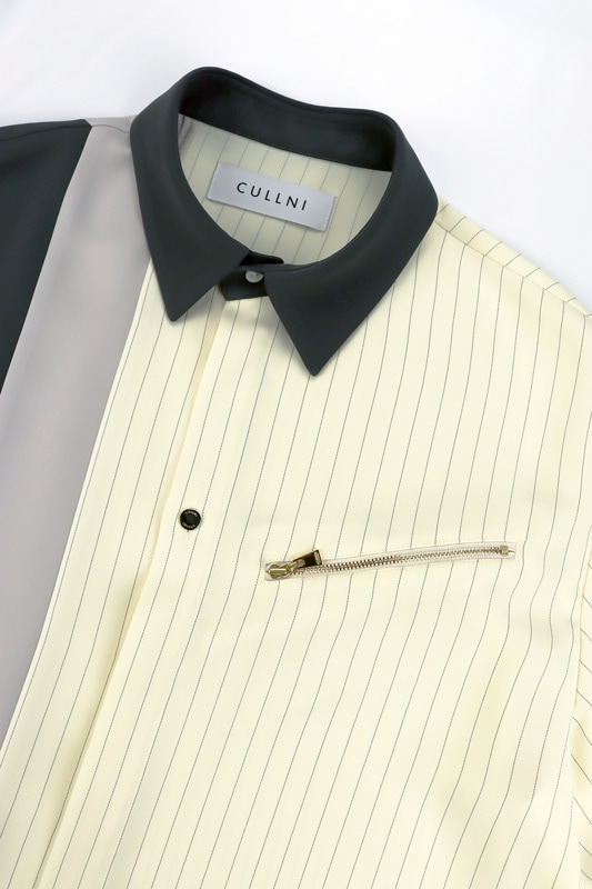 CULLNI クルニ Double Satin Bi Color Short Sleeve Shirt WHITE