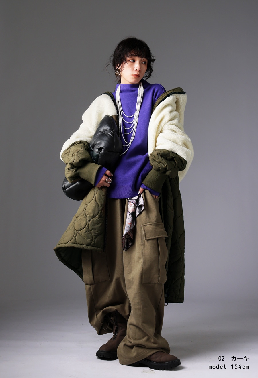 ビッグファスナー ロングコート レディース ボアアウター 送料無料・再