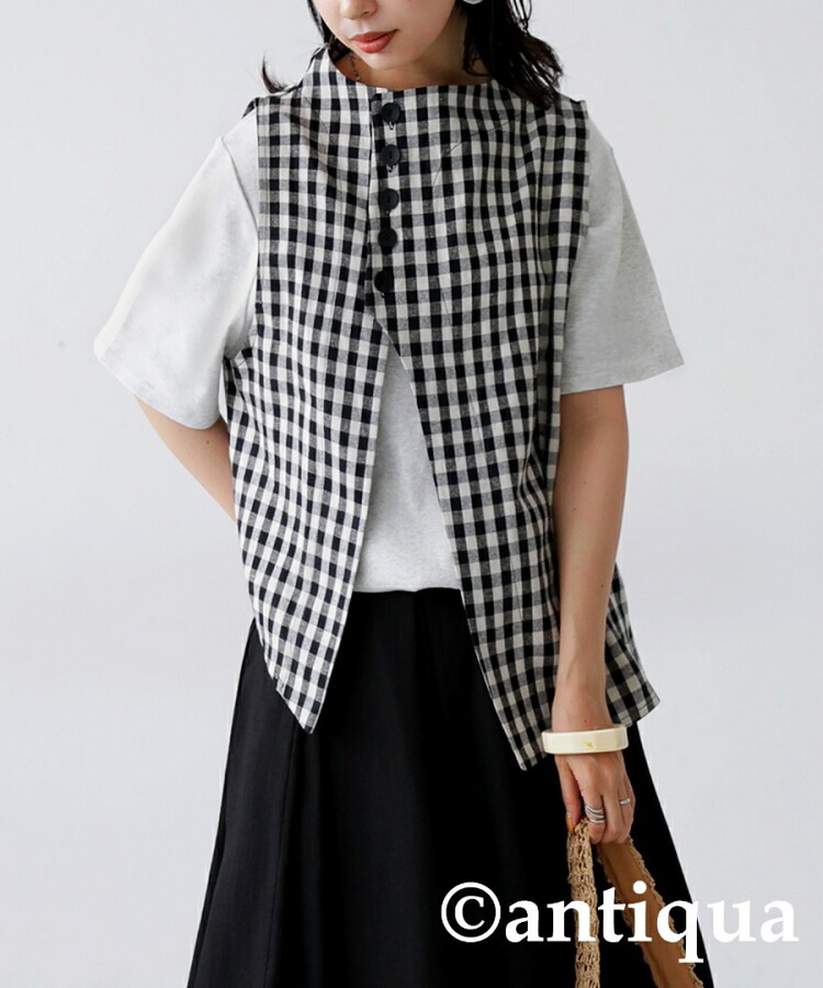 ベスト レディース トップス チェック柄 ノースリーブ 送料無料・(50