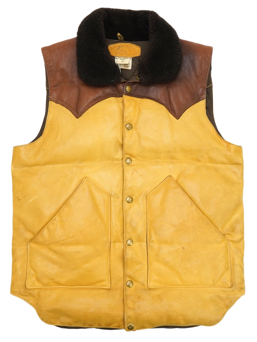 70's ロッキーマウンテン ダウンベスト ムートン襟 オールレザー! 表記