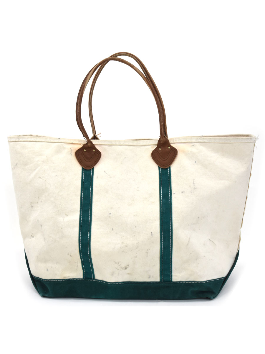 80's L.L.Bean BOAT AND TOTE レザーハンドル 生成りxグリーン