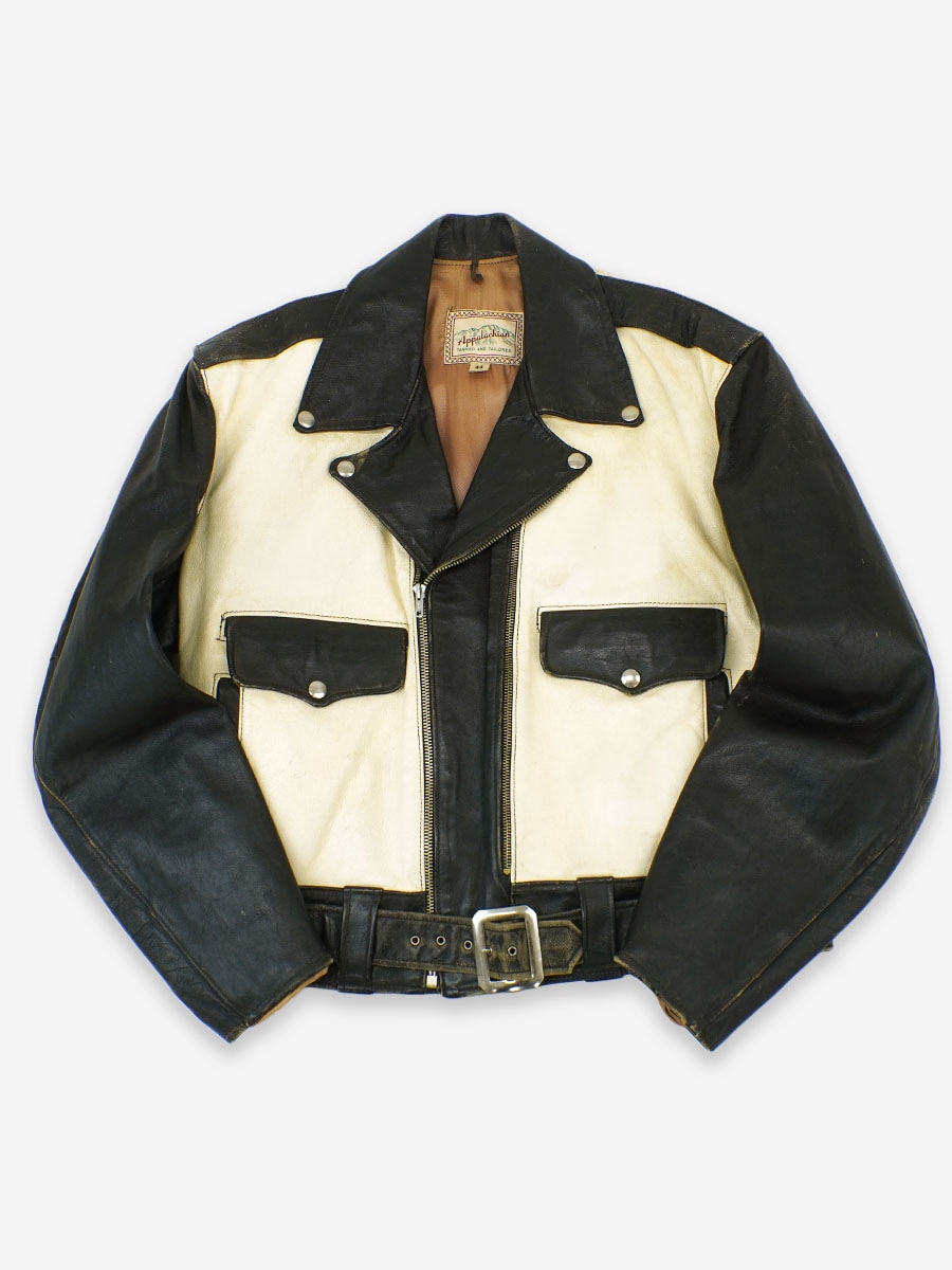1950's Appalachian Two-Tone Leather Jacket Black × White Size(44