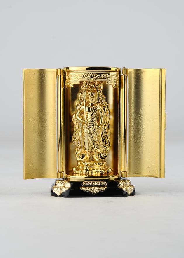 仏像】不動明王 - 厨子入り 純金メッキ仕上げ 総高9.7cm 高岡銅器