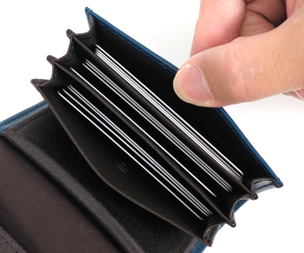 エムピウ m+ ミッレフォッリエ 2P25 ミニ財布 （カラー：ブルー×チョコ