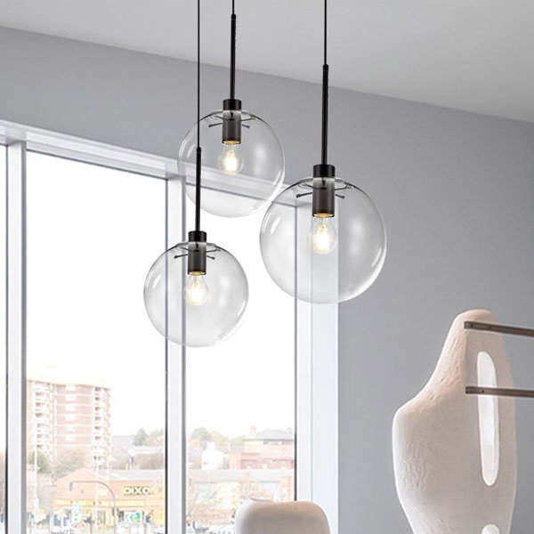 LED ガラスシェードシーリングペンダントライト・3灯・ブラック