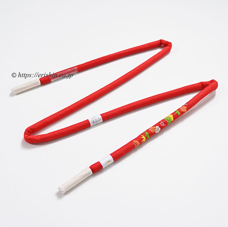 帯締め 丸ぐけ（松竹梅刺繍/緋色・赤）[七五三向け]渡敬『着物・呉服