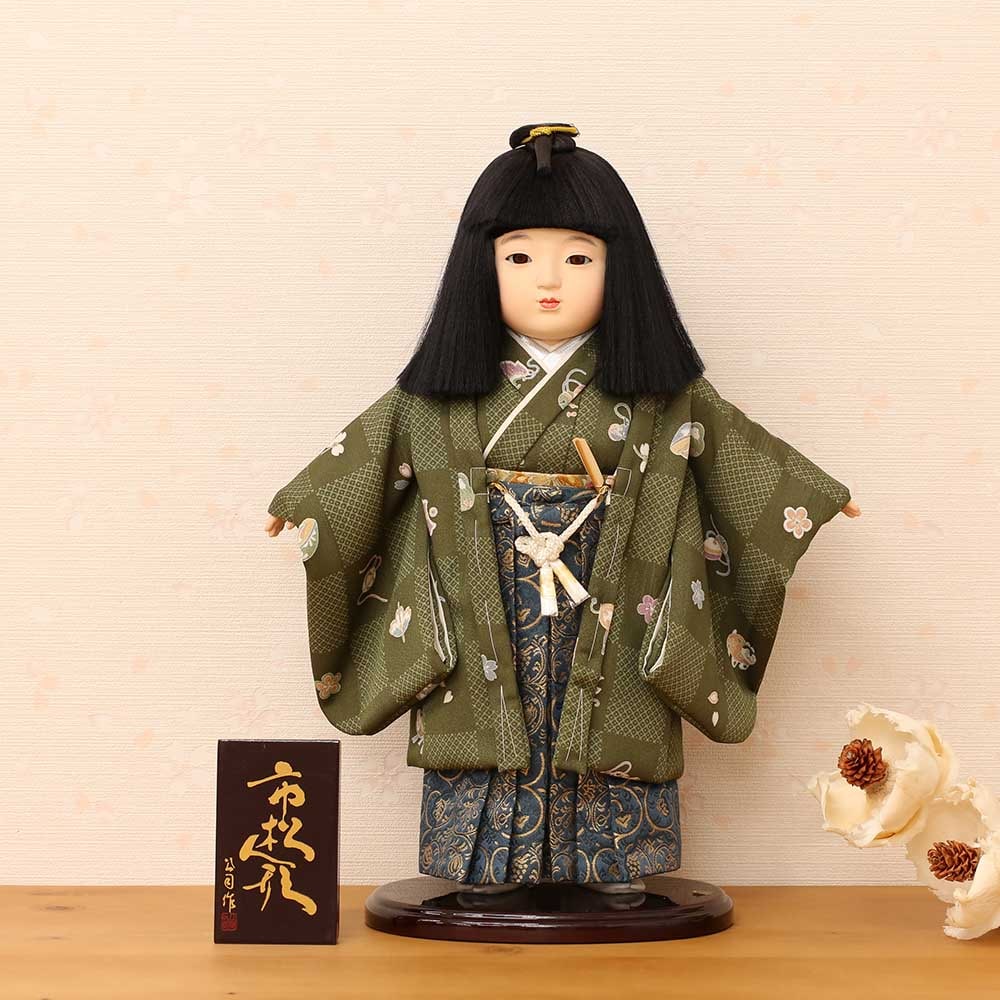 市松人形 齊藤公司作 10号 10F-05C 男の子上頭 友禅 横幅35cm