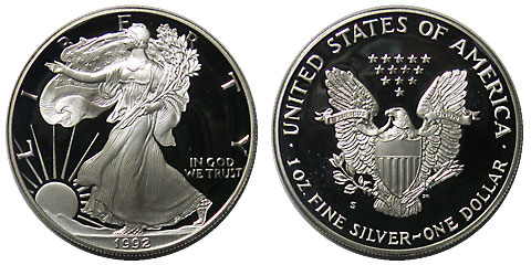 アメリカ イーグル1＄銀貨 1992-S Proof プラケース入り（箱ナシ