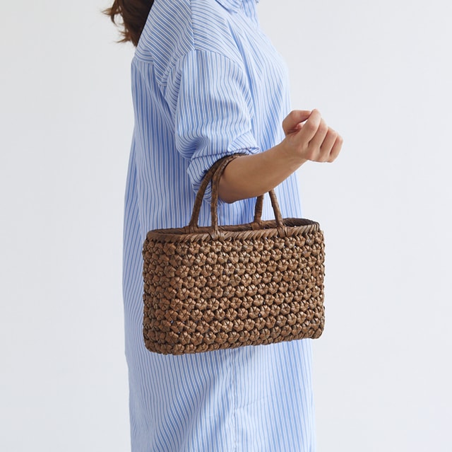 花編みくるみ籠(横長/小サイズ)(約)幅29×マチ9×本体高さ18cm(約)460g