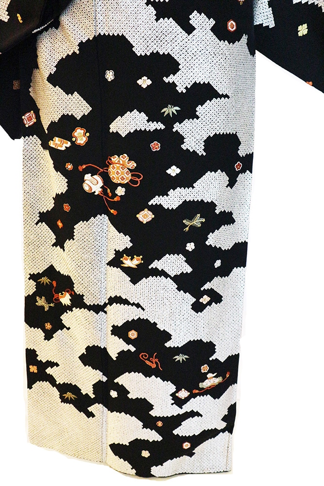 正絹訪問着 レンタルフルセット「総柄刺繍 雲取り鹿の子に宝尽くし