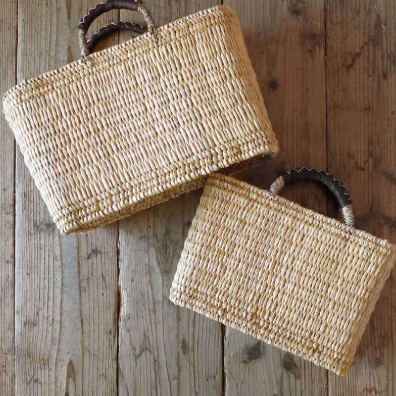 ストロー四角かご革クロスステッチハンドル | CATEGORY,インテリア