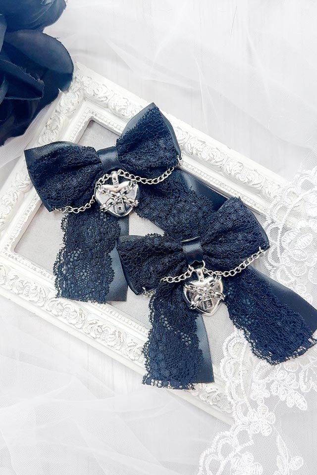 MA*RS】ハートロックチャーム×チェーンりぼんクリップ2個SET