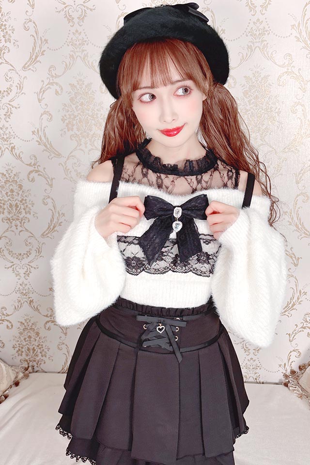 Princess Melody】ダブルビジューりぼんブローチ - ブラック size-F