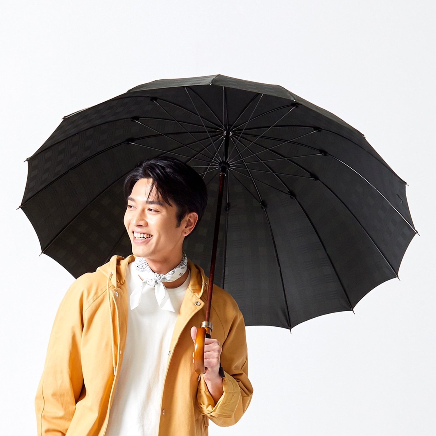 メンズ雨傘】チェス-ロング-カーボン-モスグリーン｜トンボ洋傘前原