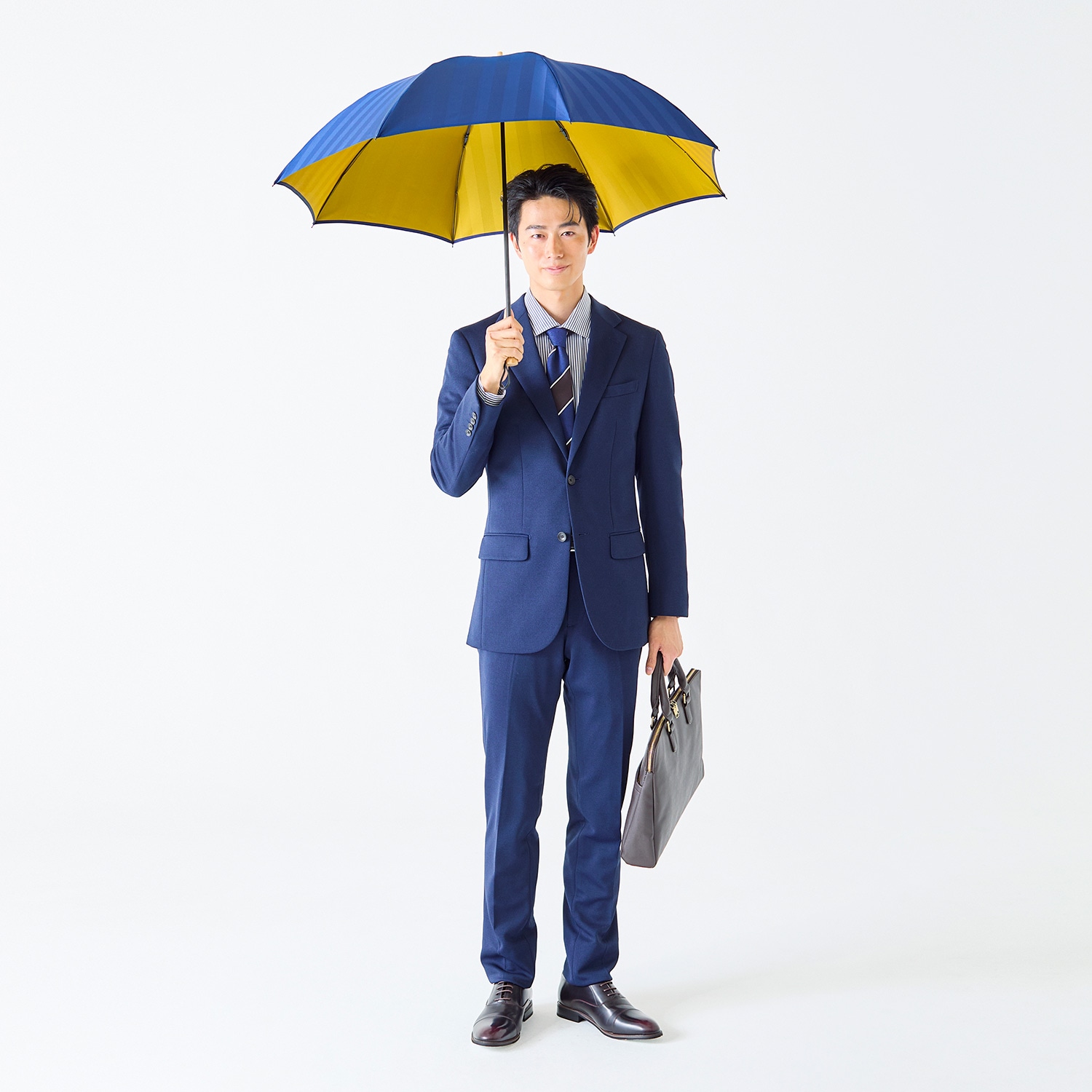 メンズ雨傘】シャドウ-折りたたみ-ネイビー×マスタード｜トンボ洋傘