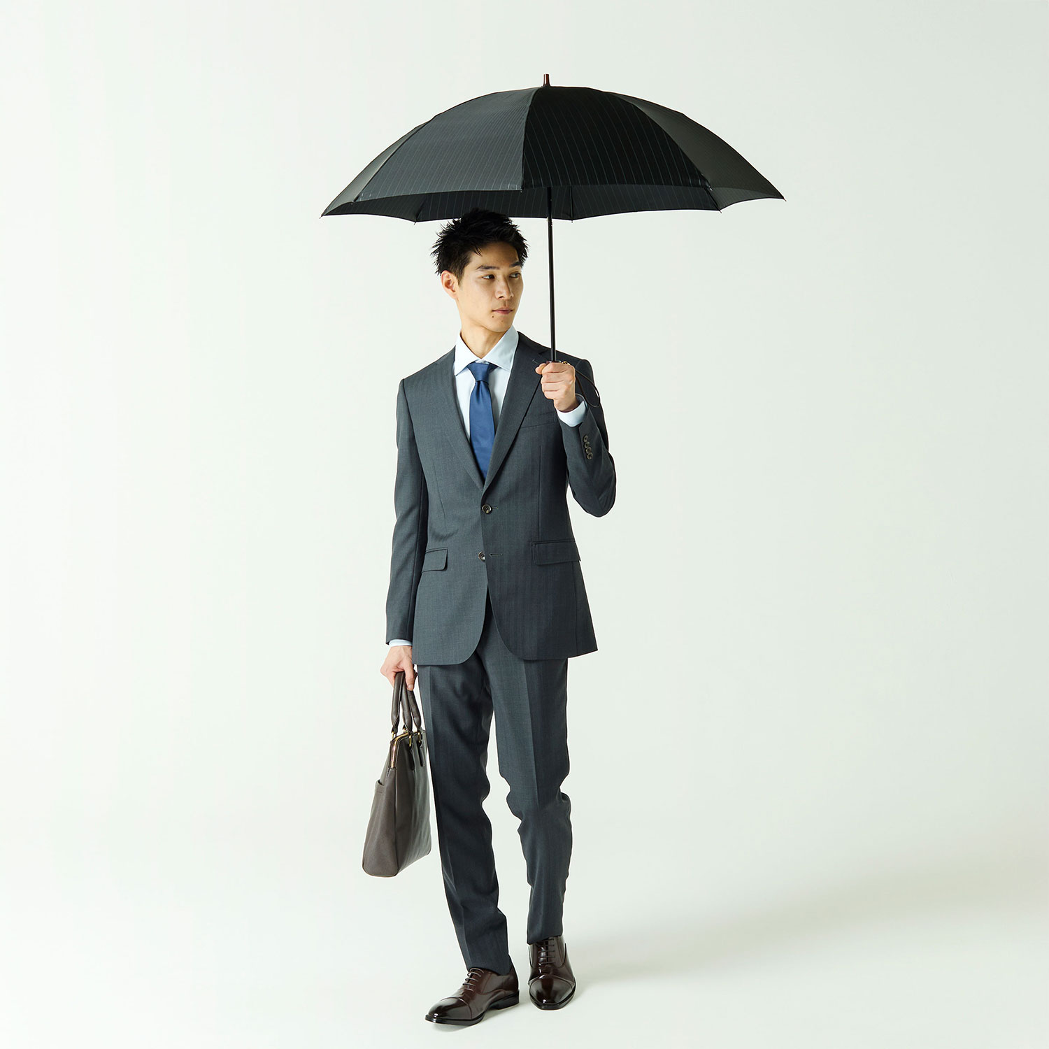 メンズ雨傘】ピンストライプ-折りたたみ-ブラック｜トンボ洋傘前原光榮