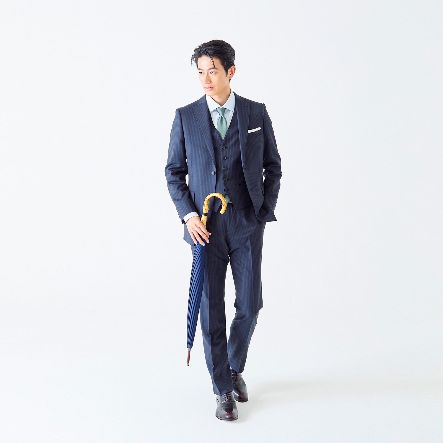 メンズ雨傘】シャドウ-ネイビー×ブラウン｜トンボ洋傘前原光榮商店
