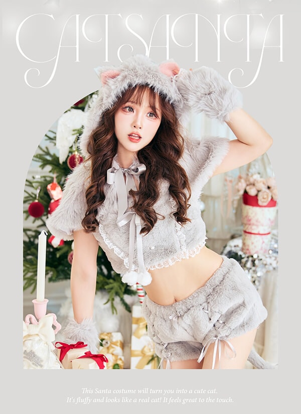 即日発送】ふわふわメレンゲリボンキャットサンタ《クリスマスコスプレ