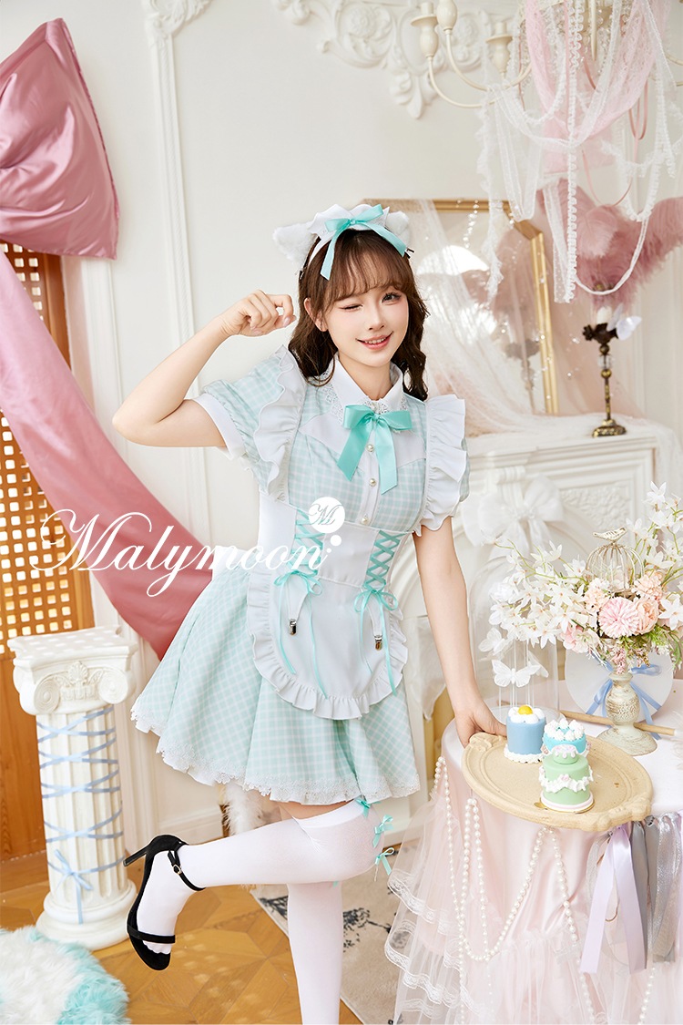 即日発送】チェックキャットメイド《オリジナルコスプレ8点セット