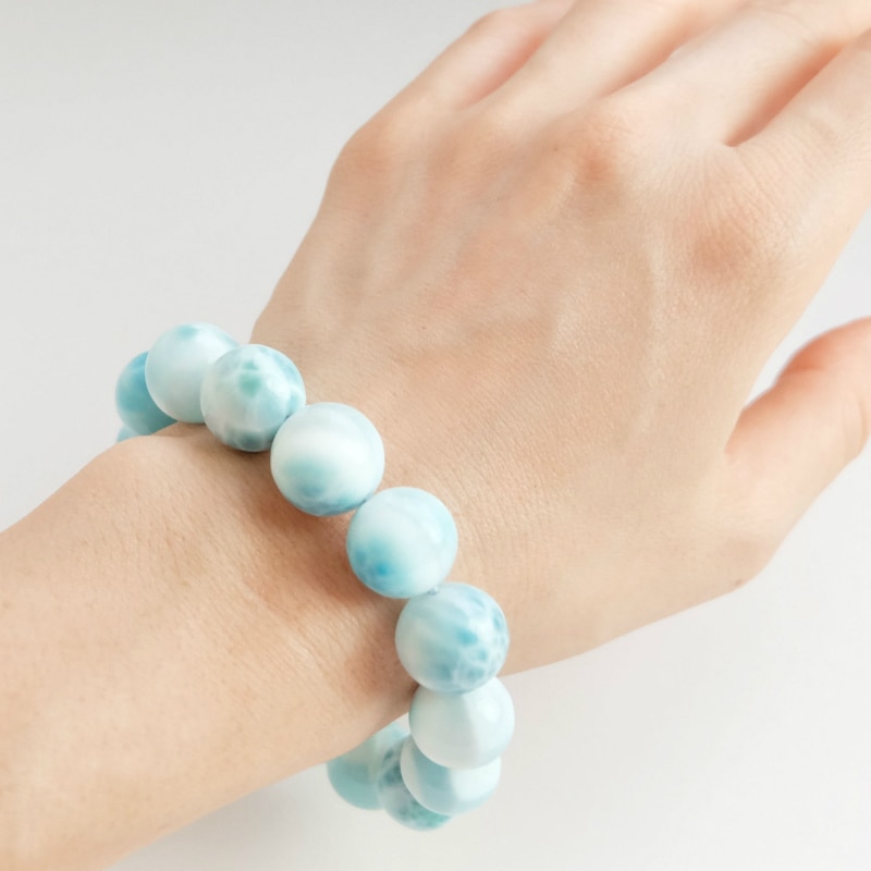 上質大玉ラリマー丸玉ブレスレット （鑑別書付） 14mm｜マライカ公式通販