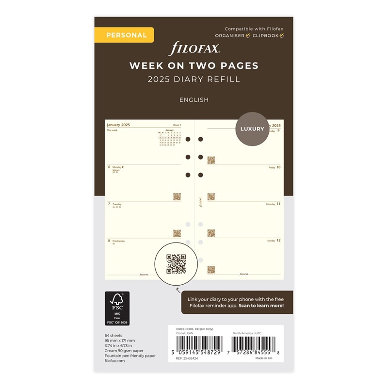 FILOFAX 2025年 システム手帳リフィル バイブル 見開き1週間 月-日