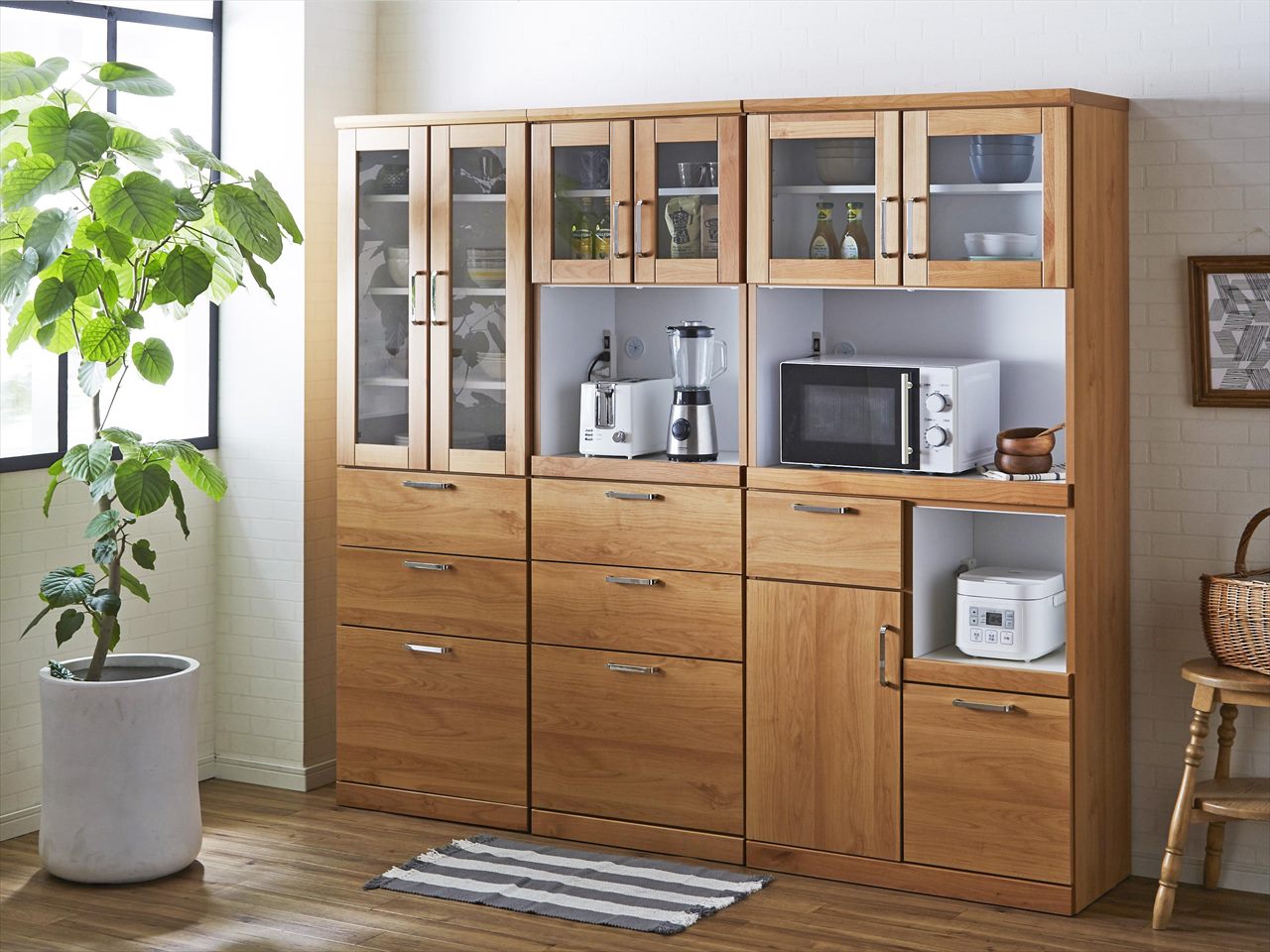 日本国産 大川家具 食器棚 トスティ W80cm オープンボード 扉タイプ