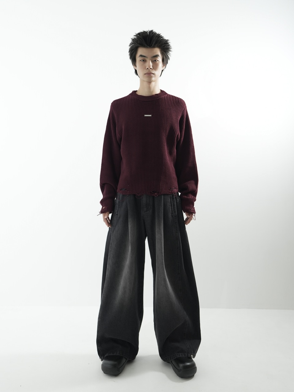 Grancy Pierced Damage Knit Sサイズ】 GRANCY セーター ニット