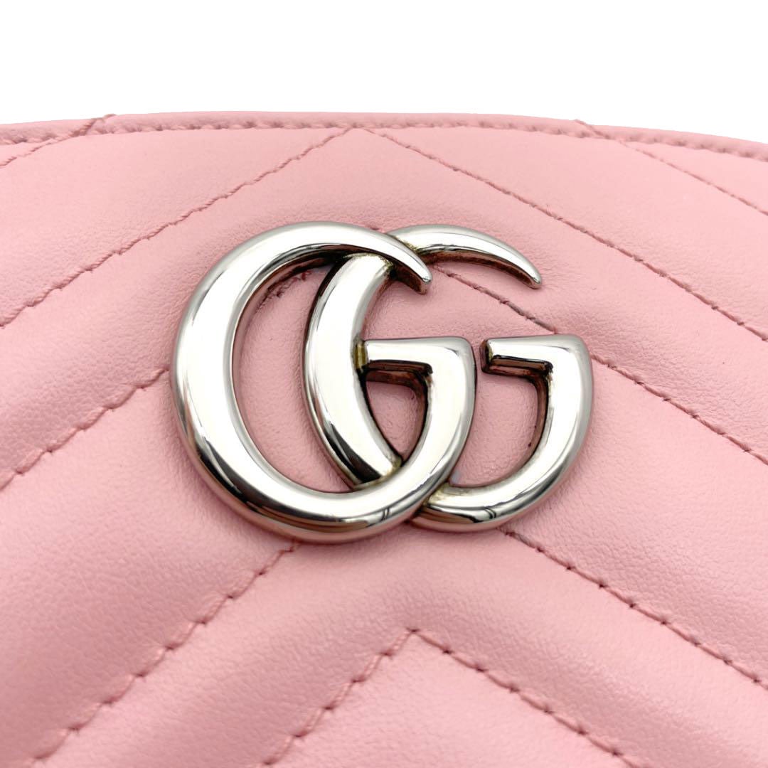 GUCCI グッチ GGマーモント コスメ 化粧ポーチ レザー ピンク 625544