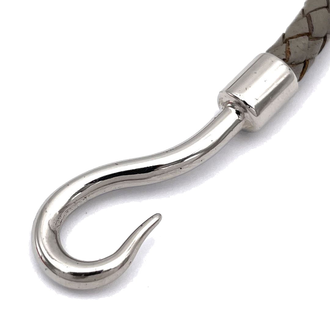 HERMES エルメス ジャンボブレスレット 編み込みレザー グレー系