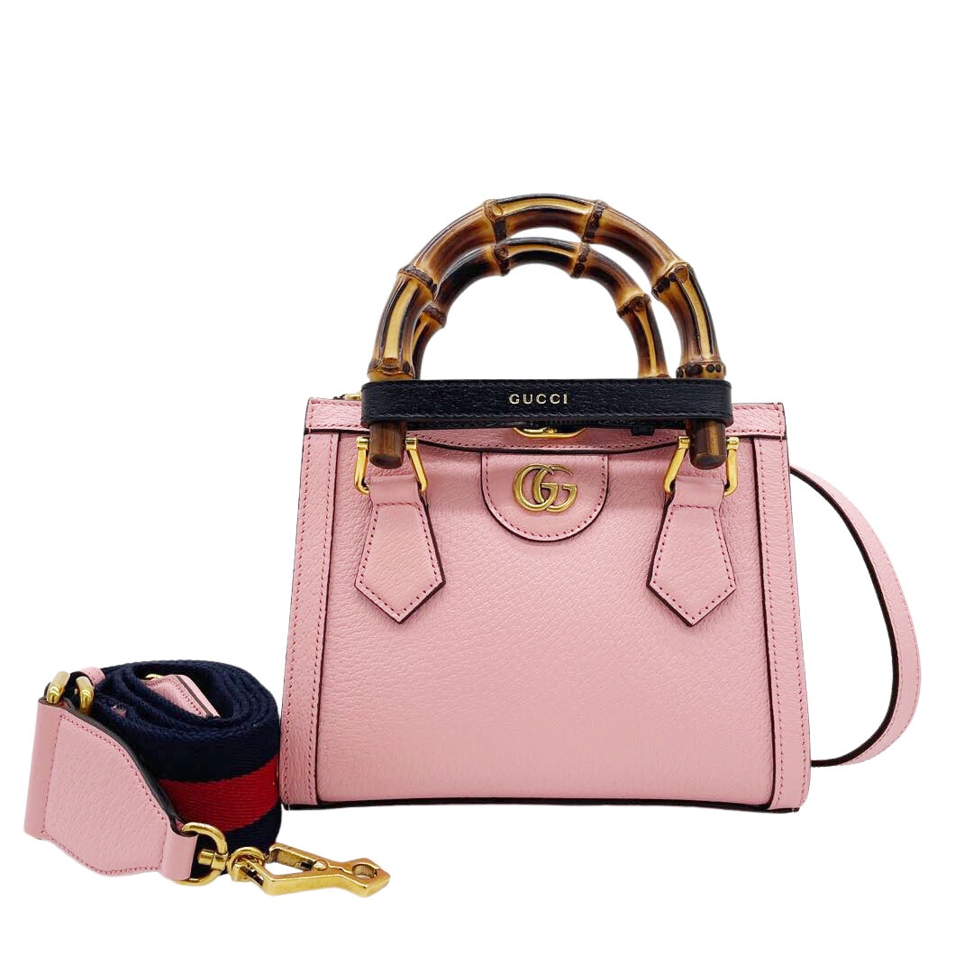 GUCCI グッチ バンブー ダイアナ ミニ トートバッグ ダブルG レザー