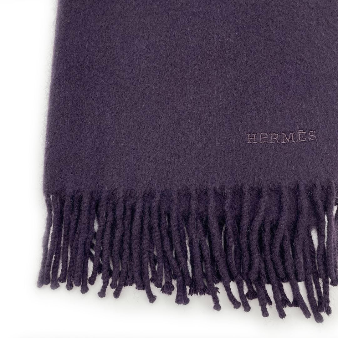 HERMES エルメス マフラー レクトヴェルソ ロゴ刺繍 カシミヤ100