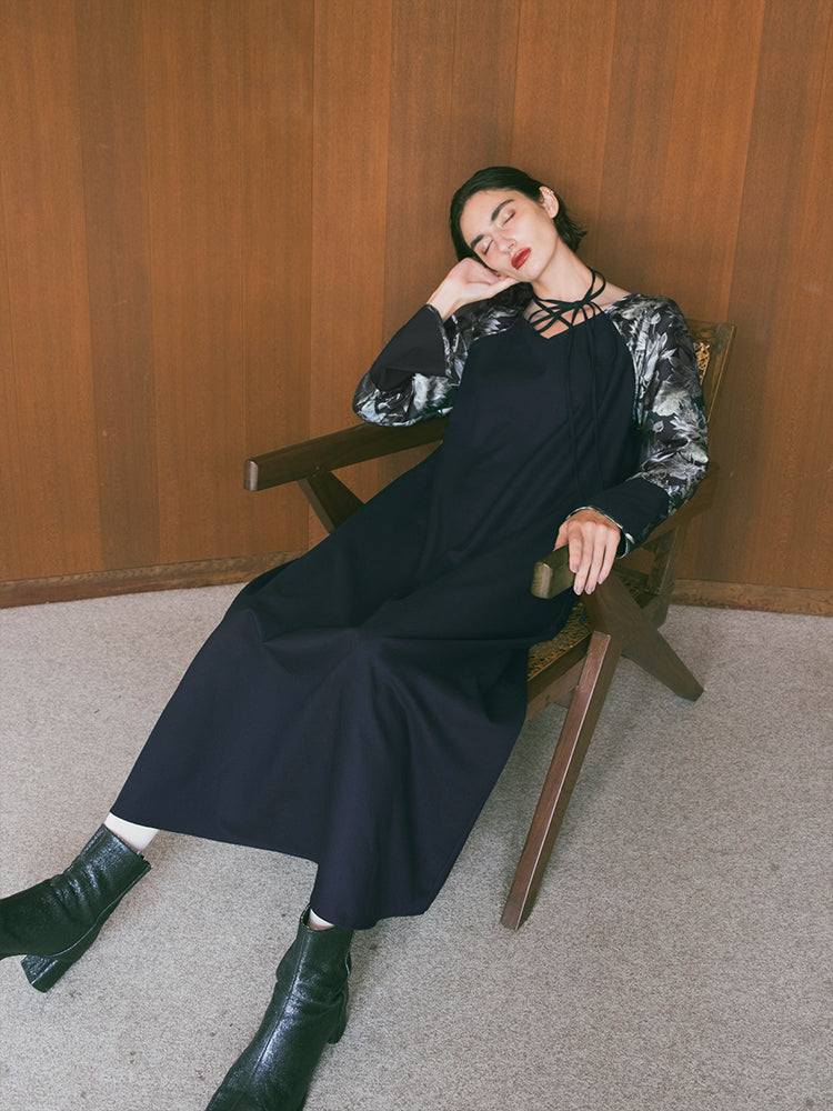 Cross Neck Jacquard Dress｜結婚式やお呼ばれに｜ジャガード