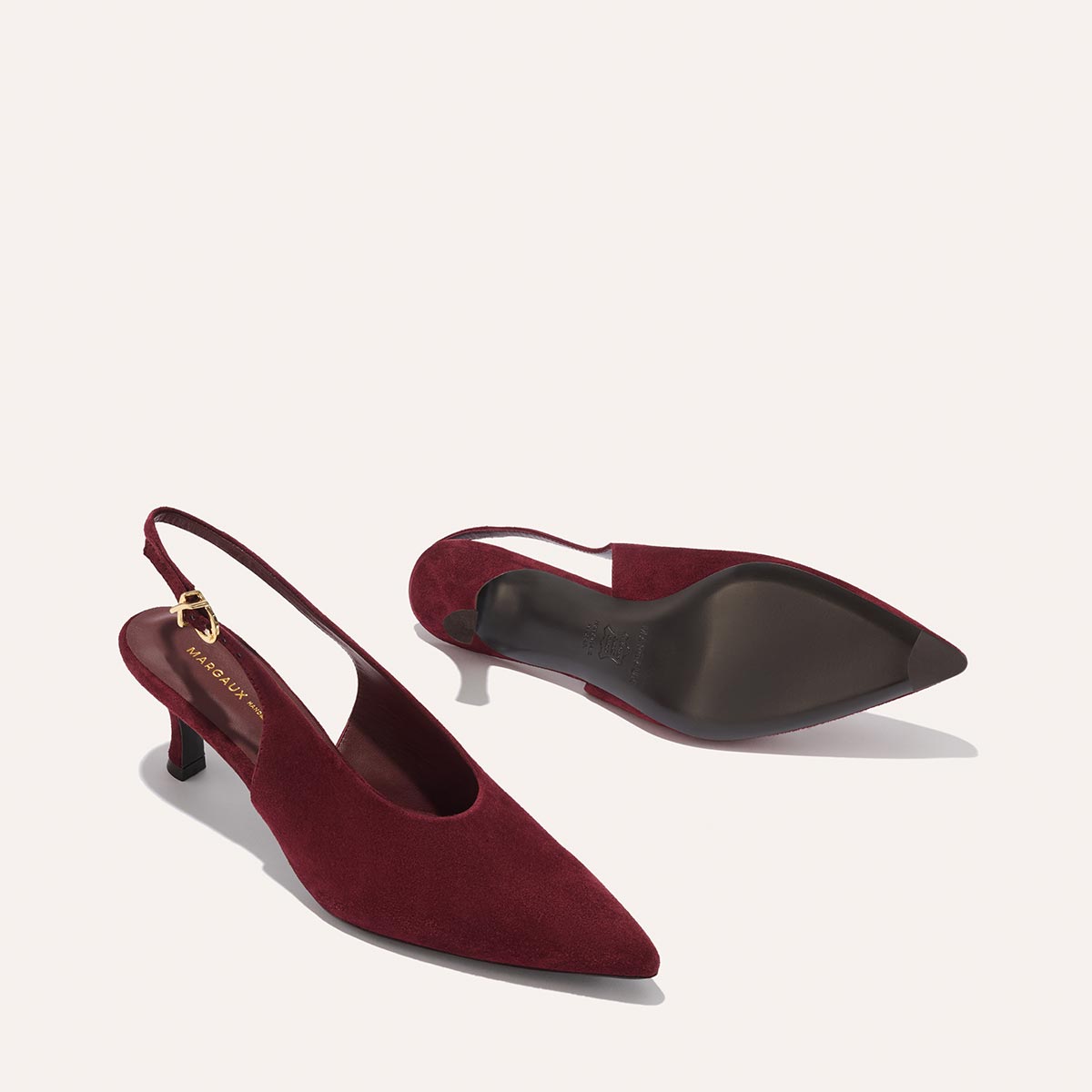 Pointed Toe Kitten Heel Slingback in Burgundy Suede – Margaux