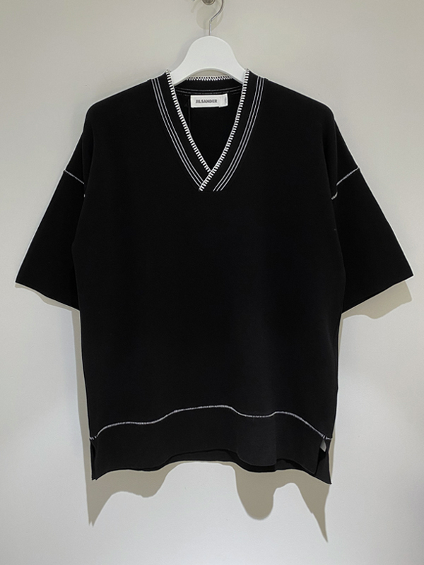 JIL SANDER（ジルサンダー） VネックニットTシャツ ブラック - margin