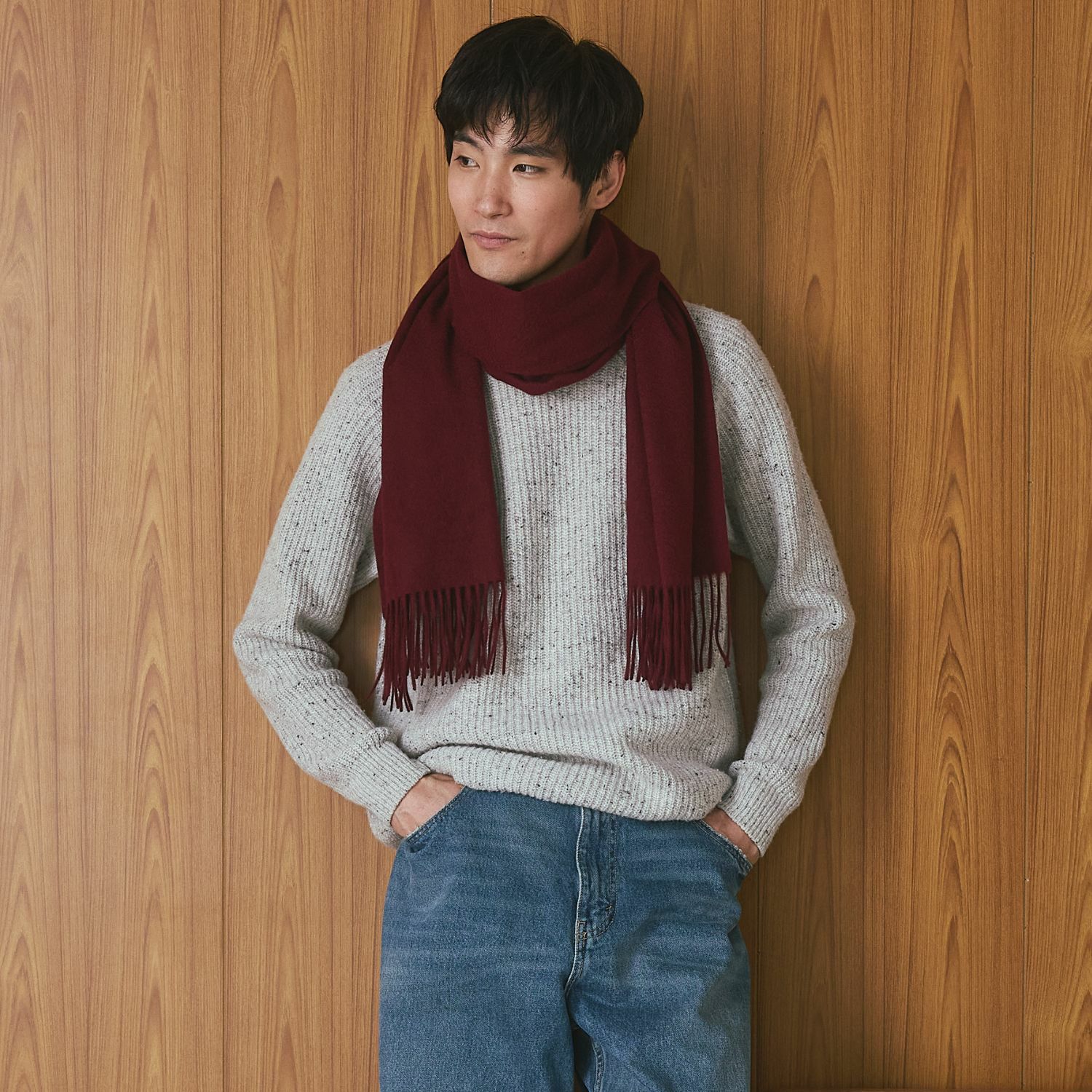 カシミヤ100%無地ストール＜ボルドー＞ | Maria Rouk（マリアルーク）