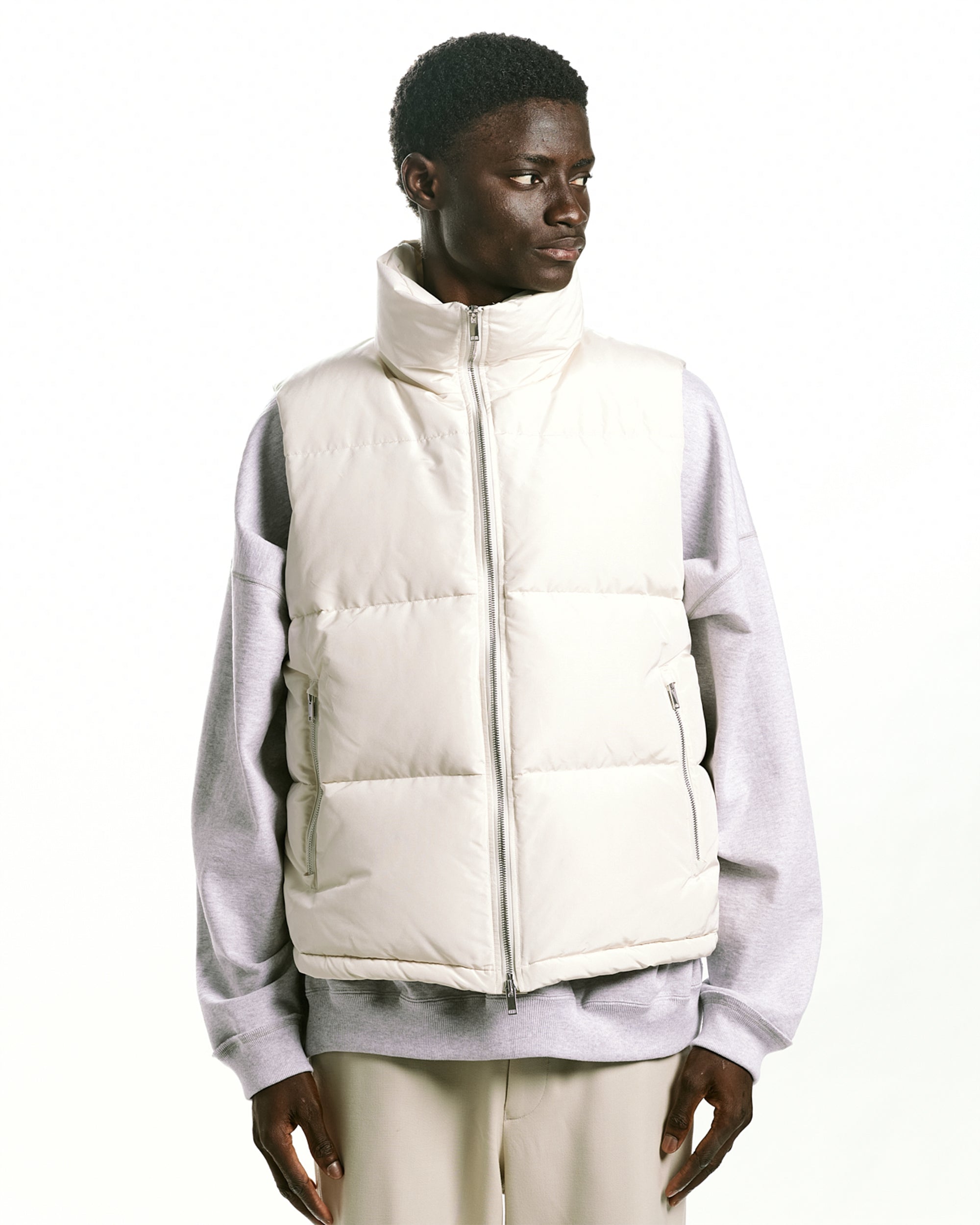 シルクグログラン / シルクショートダウンベスト, Dirty White – MARKAWARE