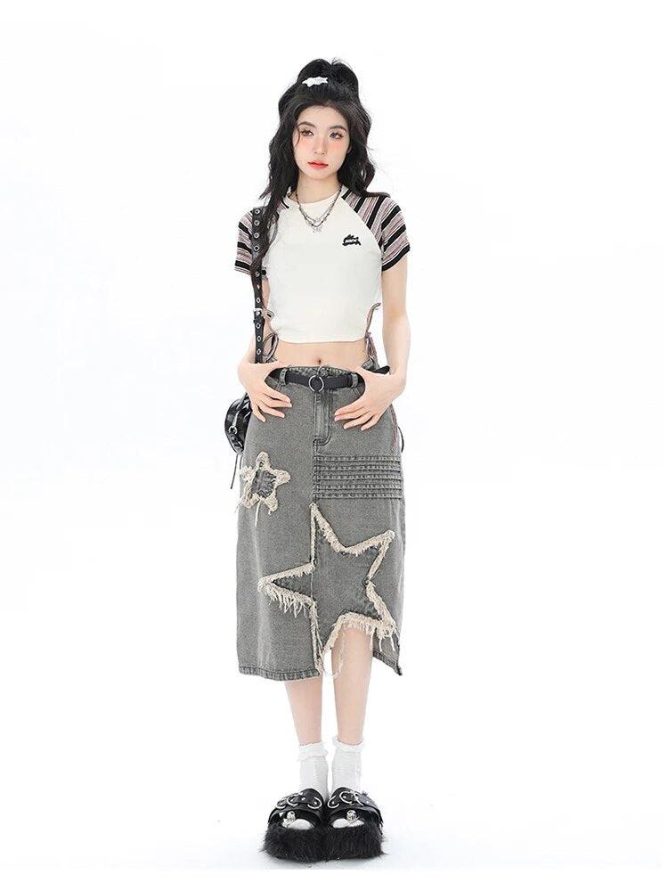 Y2K Star Patchwork Midi Skirt – MAUV STUDIO®