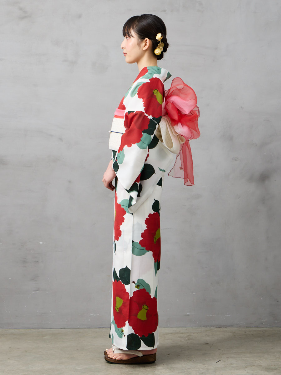 浴衣単品「 椿オーバジーン 」(FREE オフホワイト): ふりふ ｜ミマツ