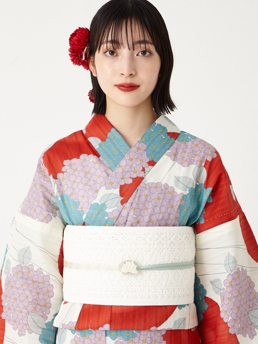 浴衣単品「 傘と紫陽花 」(FREE オレンジ): ふりふ ｜ミマツグループ