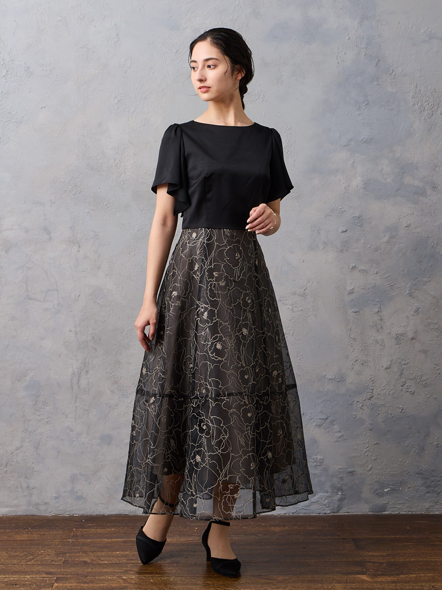 フレアスリーブ花柄プリントフレアドレス(M ブラウン): AIMER | エメ