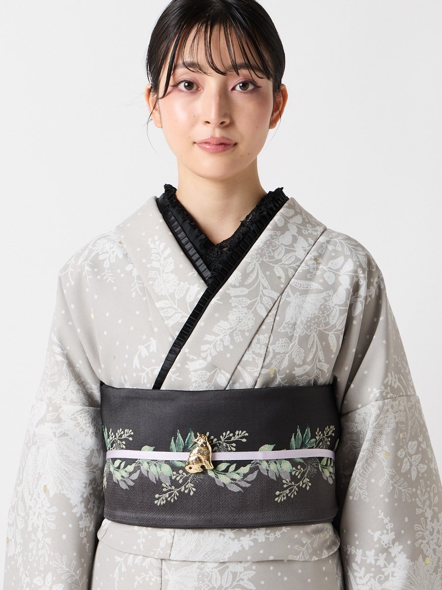 残りわずか】小紋単品「 フラワーレース箔」(FREE グレージュ): ふりふ