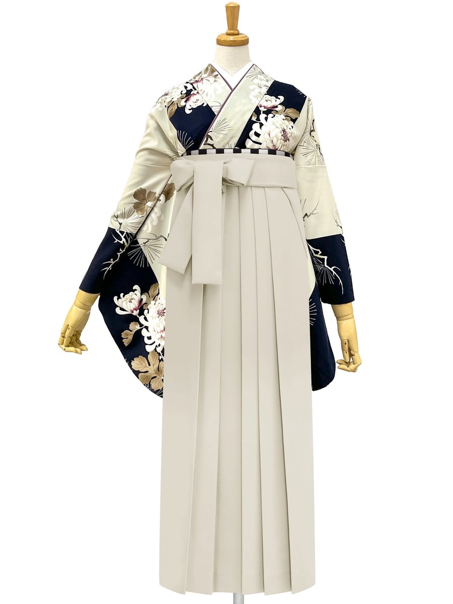 レンタル商品】レンタル袴「【M0110】 昼夜菊松・紺」(S アイボリー