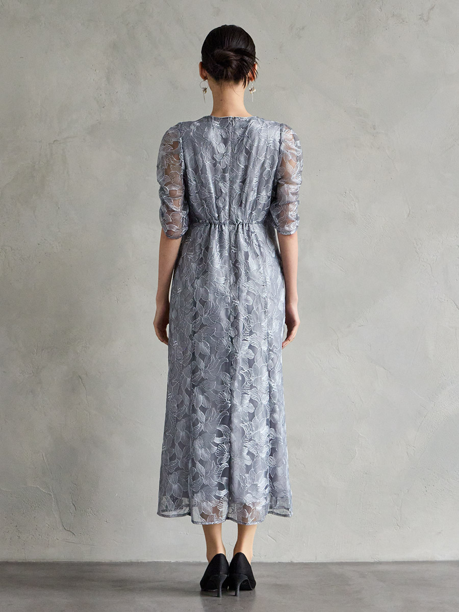 試着キャンペーン対象】エンブロイダリーチュールパイピングドレス(S