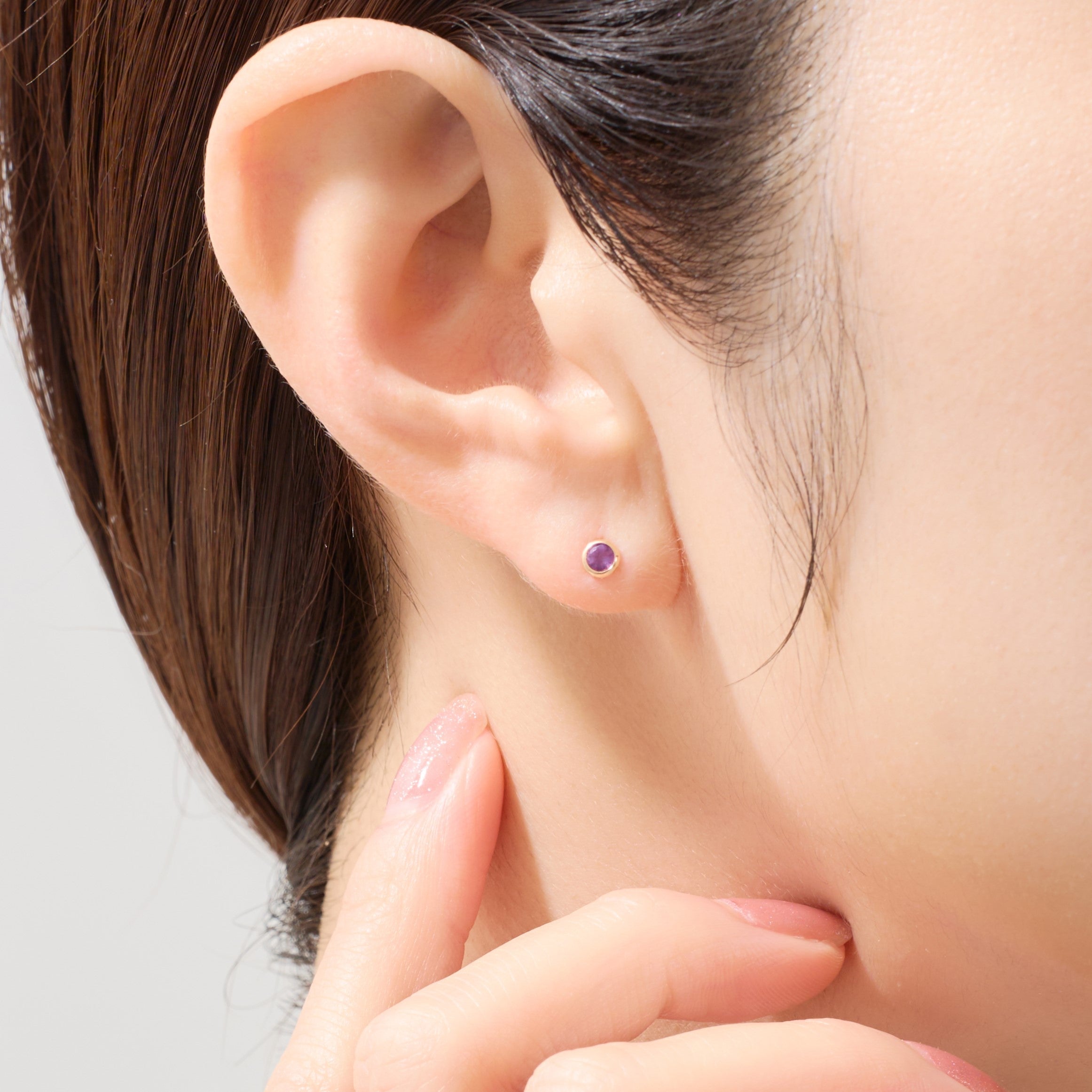 片耳】K10 一粒 誕生石 サークル スタッドピアス （2月：アメジスト