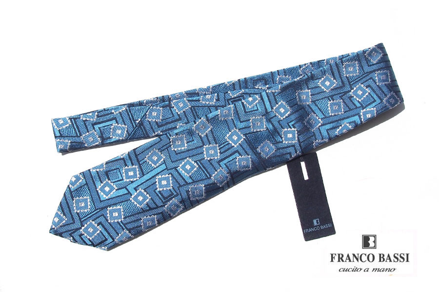 フランコバッシ｜Franco Bassi｜スクエア柄シルクネクタイ｜BLUE
