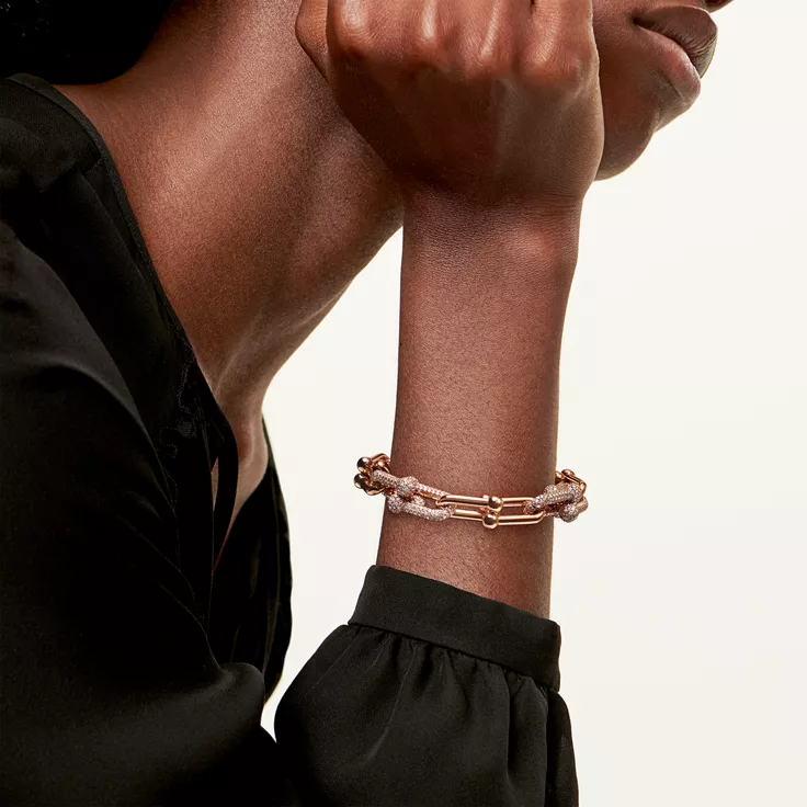 Tiffany HardWear:Large Link Bracelet in Rose Gold with Pavé