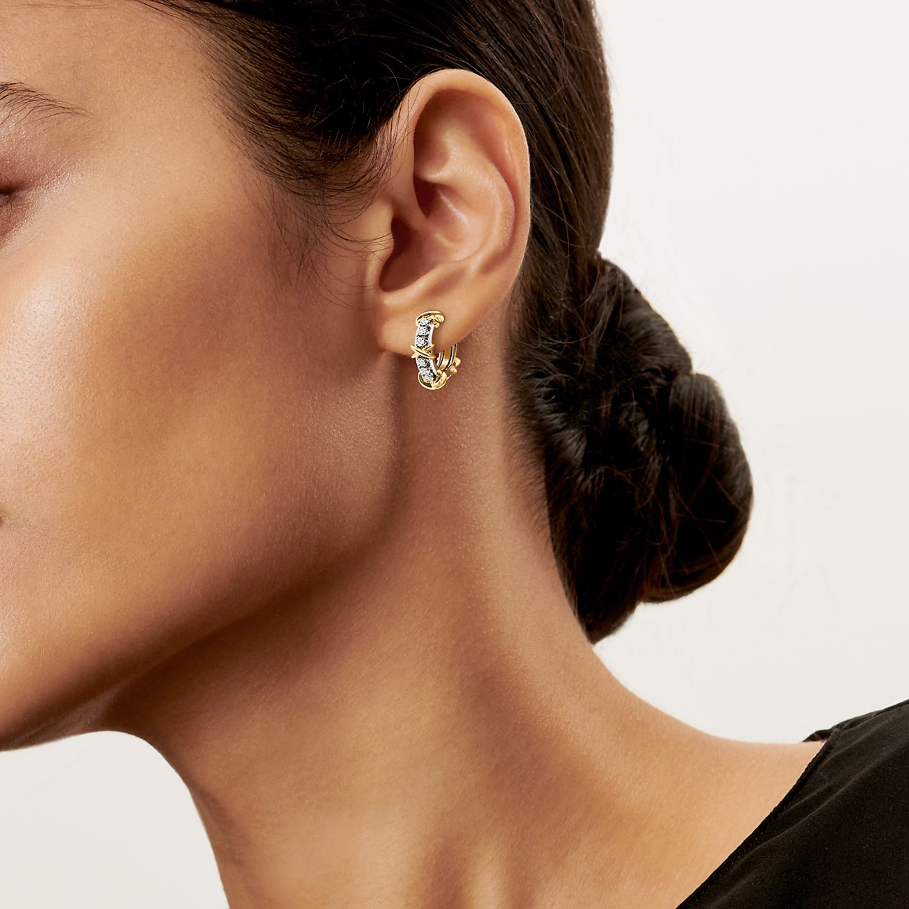 Sixteen Stone by Tiffany Narrow Earrings in Platinum & Yellow Gold