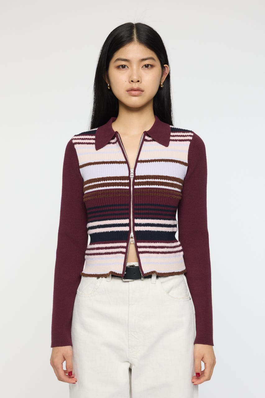 MOUSSY | STRIPE ZIP UP KNIT シャツ (シャツ・ブラウス ) |SHEL'TTER